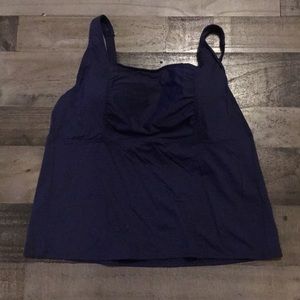 Lands' End Tankini Top. Navy with ruching at the bust. Underwire shelf bra